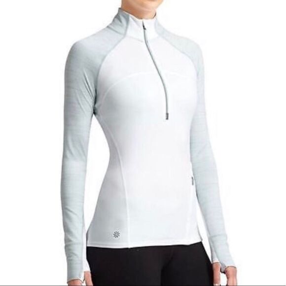 Athleta Running Wild 1/2 Zip White & Grey Pullover Sweatshirt Top XS - Picture 1 of 12